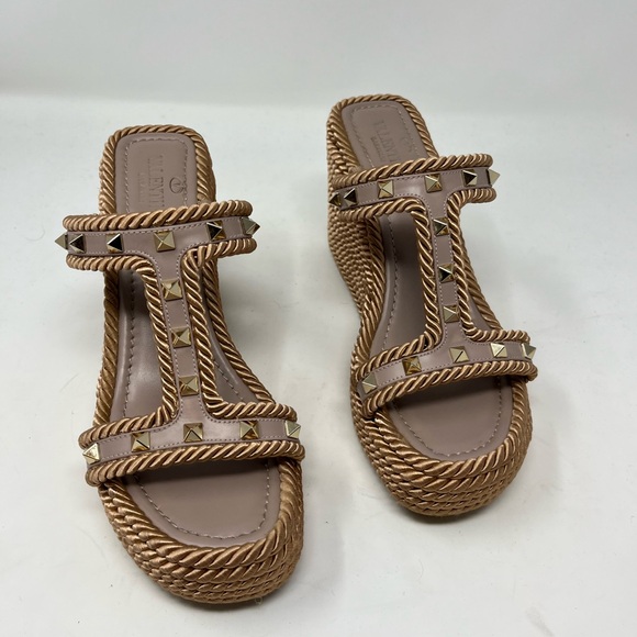 Valentino Rockstud Torchon T-Strap Rope Espadrille Wedge Sandal Platform size 39 - Picture 2 of 10
